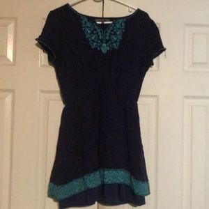 Short sleeve blue and turquoise summer dress